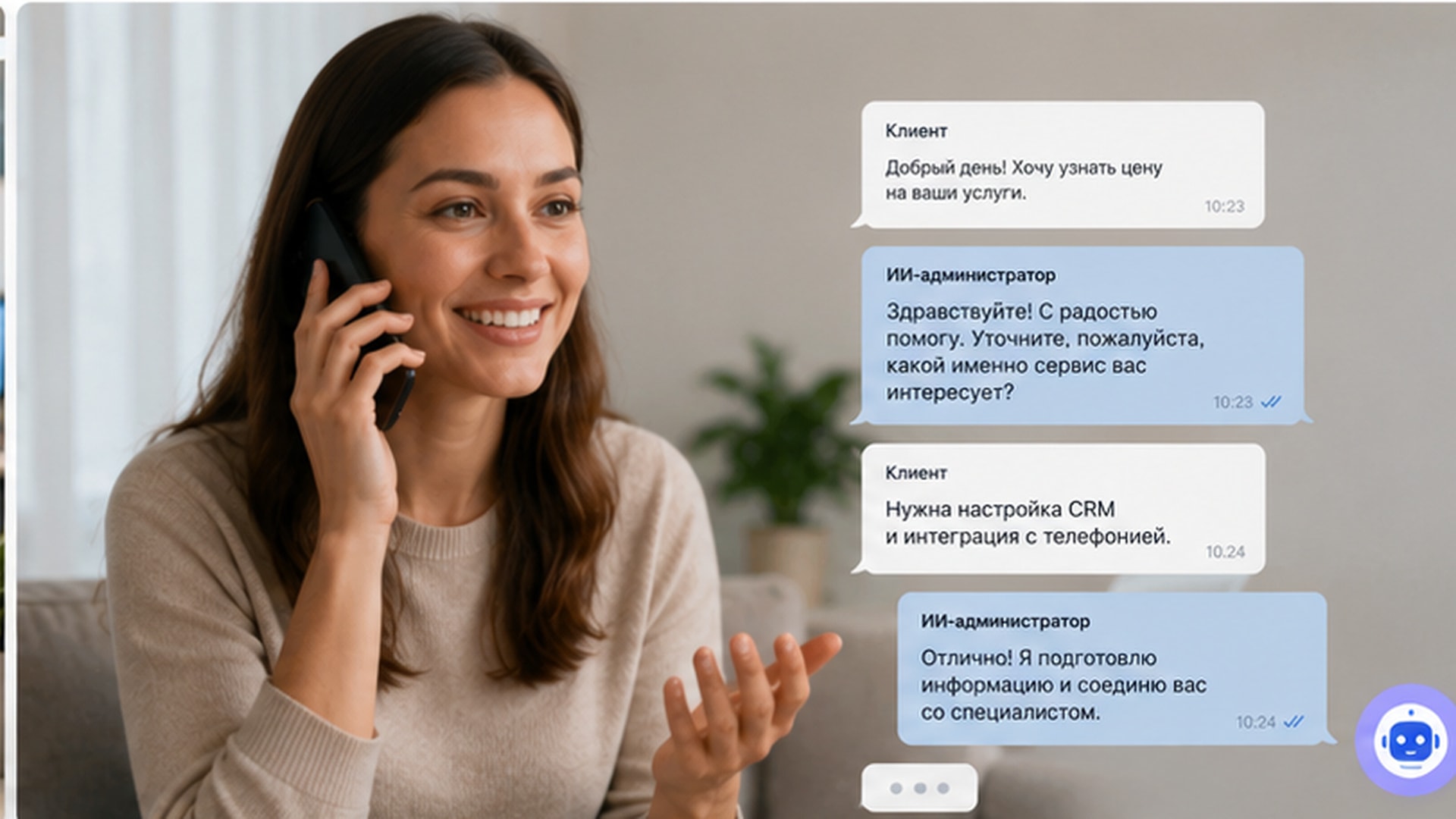 Диалог ИИ-администратора с клиентом при обработке обращения
